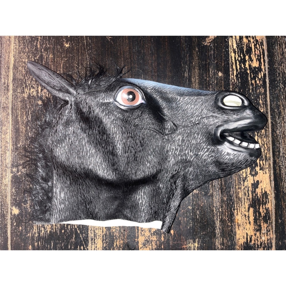 Realistic Black Horse Head Mask Latex Animal Costume Halloween Novelty Prop